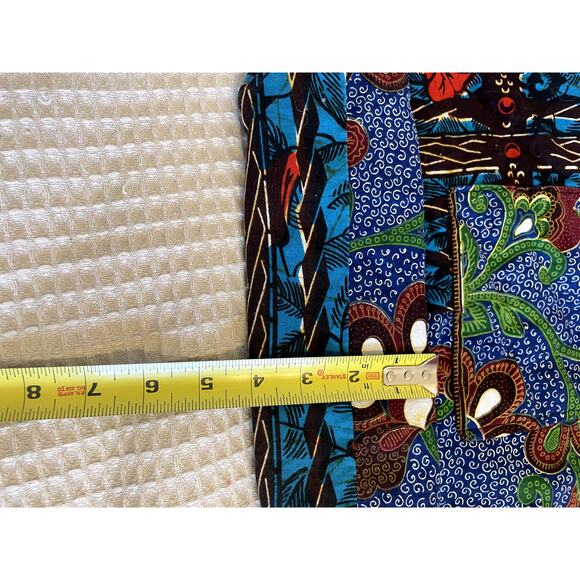 Handmade Boho Festival Hobo Tote Bag Blue Printed Long Strap External Pocket Y2K - Picture 8 of 11